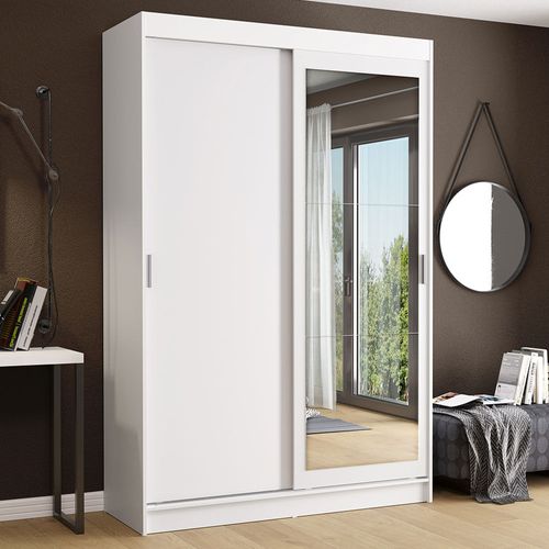 Guarda-Roupa Solteiro Madesa Tokio 2 Portas de Correr com Espelho 2 Gavetas Branco