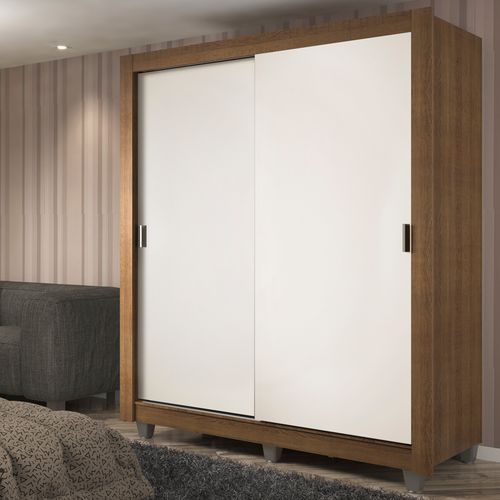 Guarda-Roupa Solteiro Madesa Dallas Plus 2 Portas de Correr 4 Gavetas com Pés Rustic/Branco