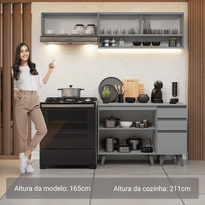 Armário de Cozinha Compacta 200cm Cinza Nice Madesa 13 - Madesa Móveis