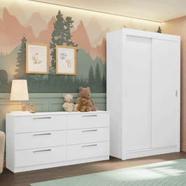 Conjunto Quarto Infantil com Guarda Roupa 2 Portas e Cômoda Madesa​