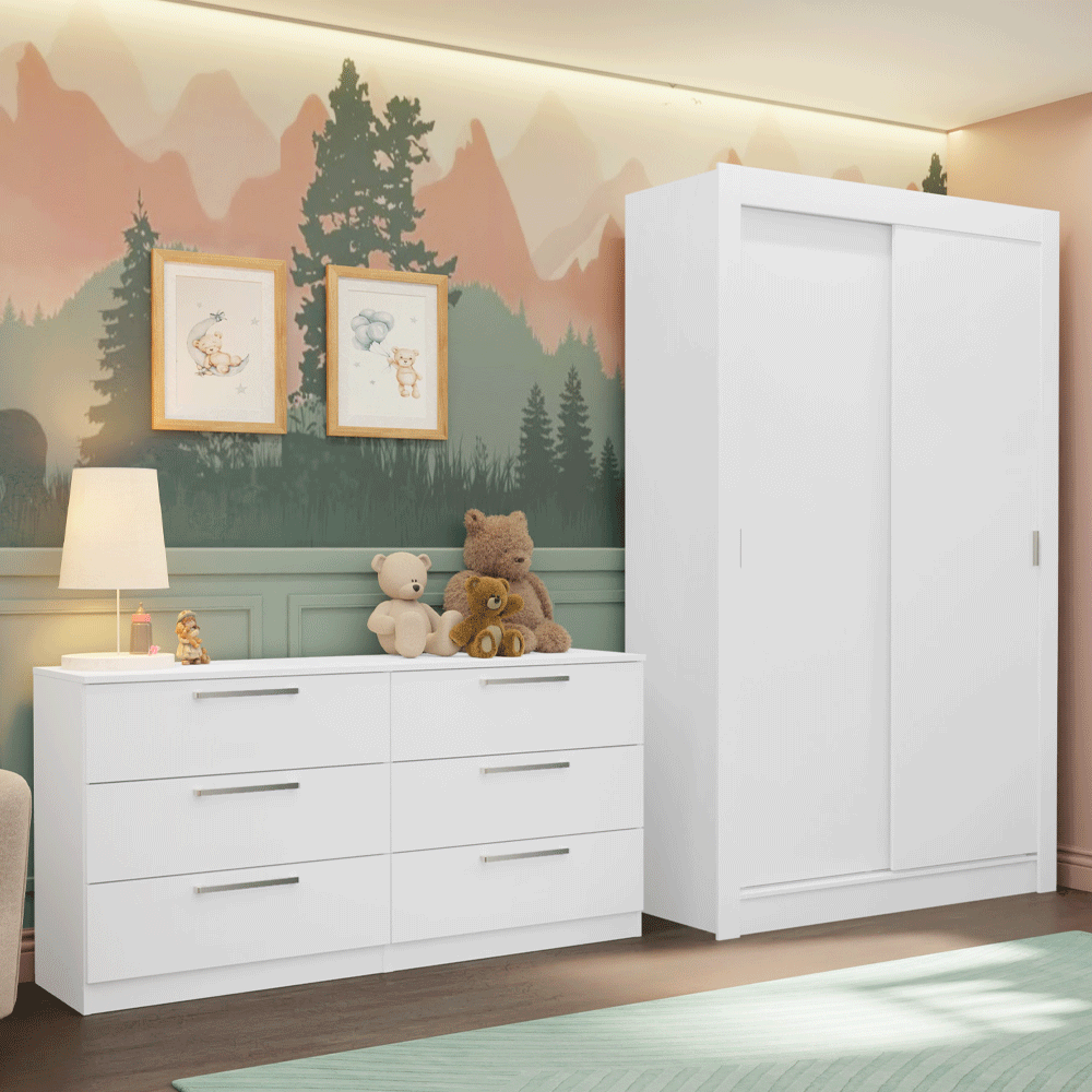Conjunto Quarto Infantil com Guarda Roupa 2 Portas e Cômoda Madesa​