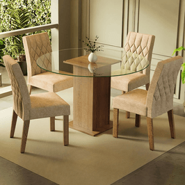 Conjunto Sala de Jantar Madesa Iris Mesa Tampo de Vidro Redondo com 4 Cadeiras Rustic/Imperial