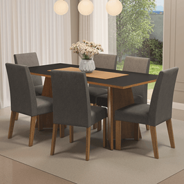 Conjunto Sala de Jantar Mesa Tampo de Madeira 6 Cadeiras Rustic/Preto/Silver Simone Madesa