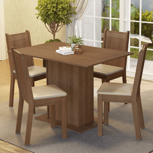 Conjunto Sala de Jantar Madesa Luana Mesa Tampo de Madeira com 4 Cadeiras Rustic/Sintético Bege
