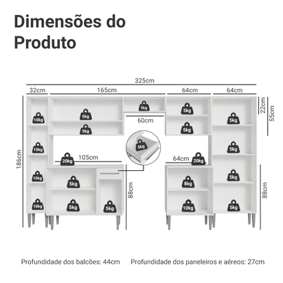 Armário de Cozinha Completa 325cm Branco Emilly Madesa 02 - Madesa