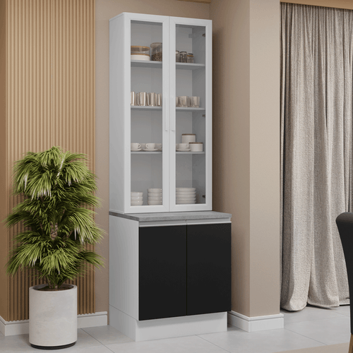 Kit Balcão + Cristaleira 70cm Branco/Preto Glamy Madesa 02