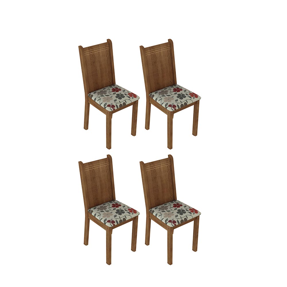 Kit 4 Cadeiras 4290 Madesa Rustic/Hibiscos