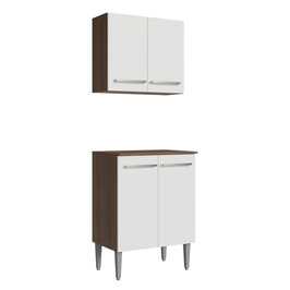 Kit com Armário Aéreo e Balcão 64cm Rustic/Branco Emilly Madesa