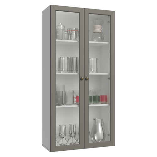 Cristaleira Suspensa 70 cm 2 Portas de Vidro Branco/Cinza Vik Madesa