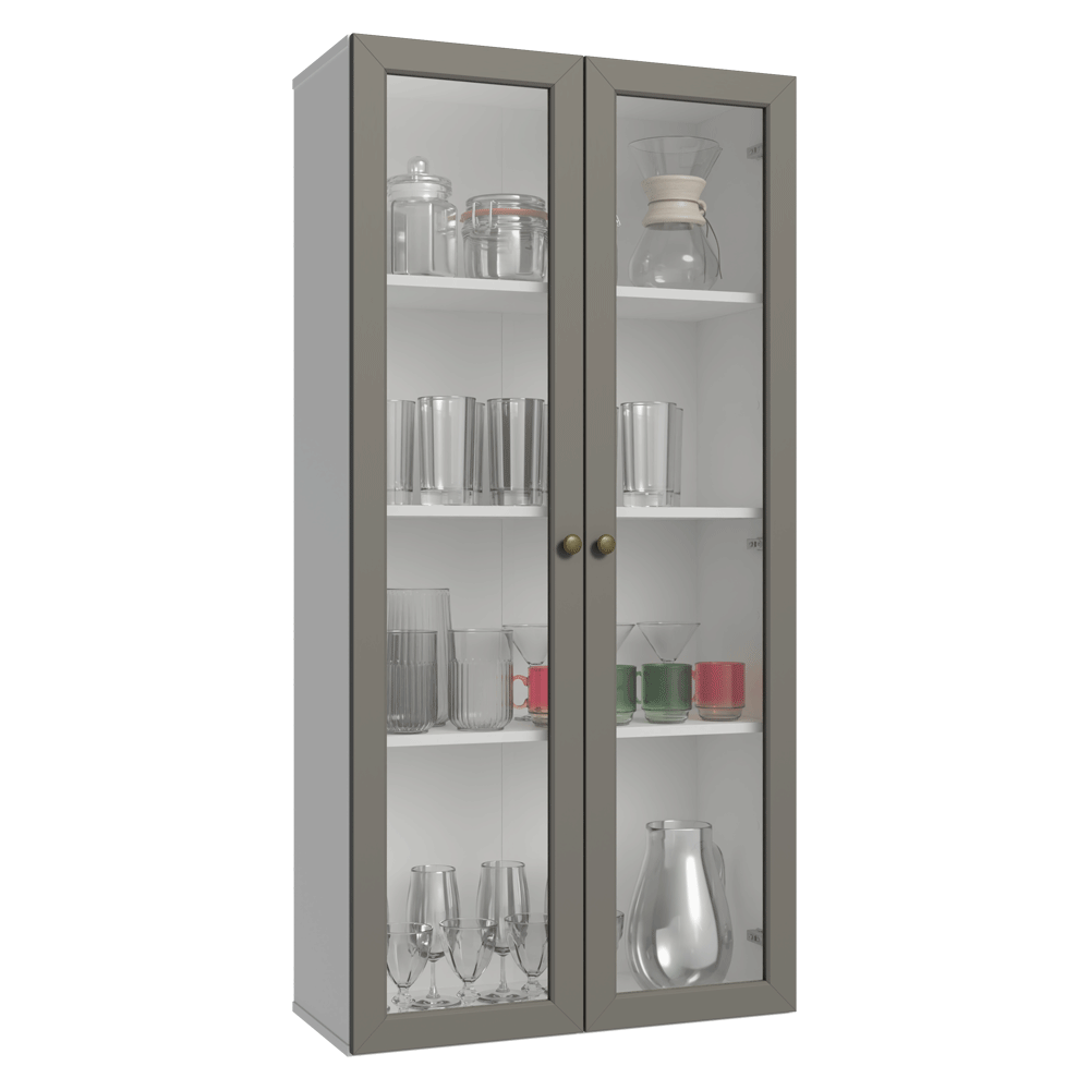 Cristaleira Suspensa 70 cm 2 Portas de Vidro Branco/Cinza Vik Madesa
