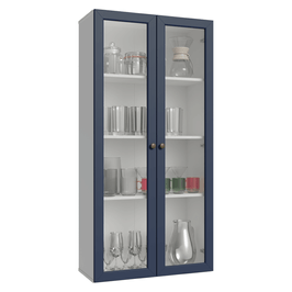 Cristaleira Suspensa 70 cm 2 Portas de Vidro Branco/Azul Vik Madesa