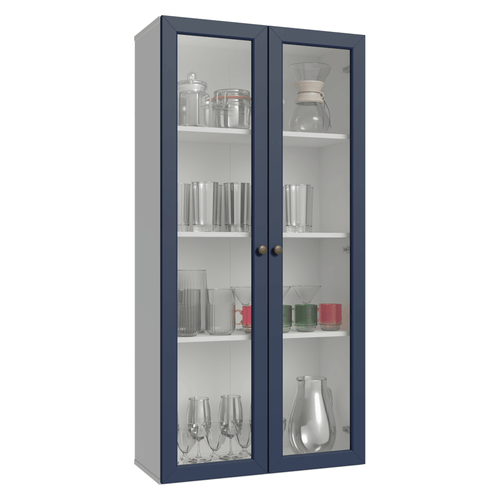 Cristaleira Suspensa 70 cm 2 Portas de Vidro Branco/Azul Vik Madesa
