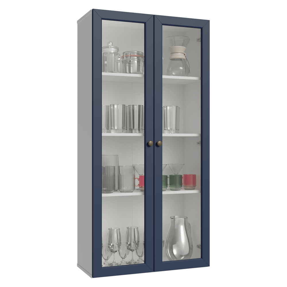 Cristaleira Suspensa 70 cm 2 Portas de Vidro Branco/Azul Vik Madesa