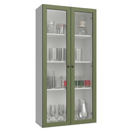 Cristaleira Suspensa 70 cm 2 Portas de Vidro Branco/Verde Vik Madesa