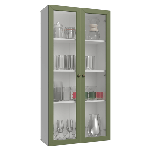 Cristaleira Suspensa 70 cm 2 Portas de Vidro Branco/Verde Vik Madesa