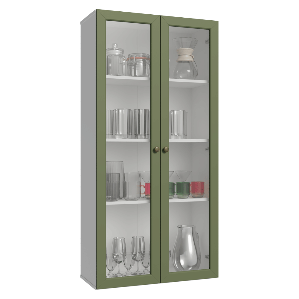 Cristaleira Suspensa 70 cm 2 Portas de Vidro Branco/Verde Vik Madesa
