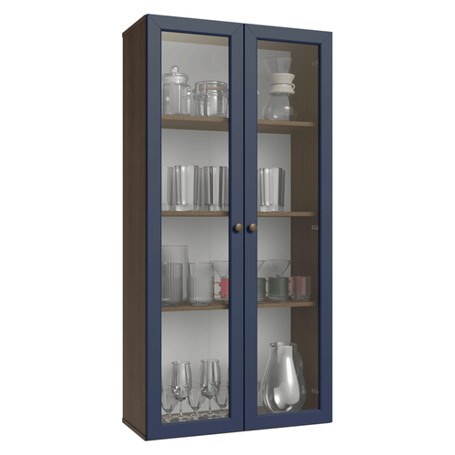 Cristaleira Suspensa 70 cm 2 Portas de Vidro Rustic/Azul Vik Madesa
