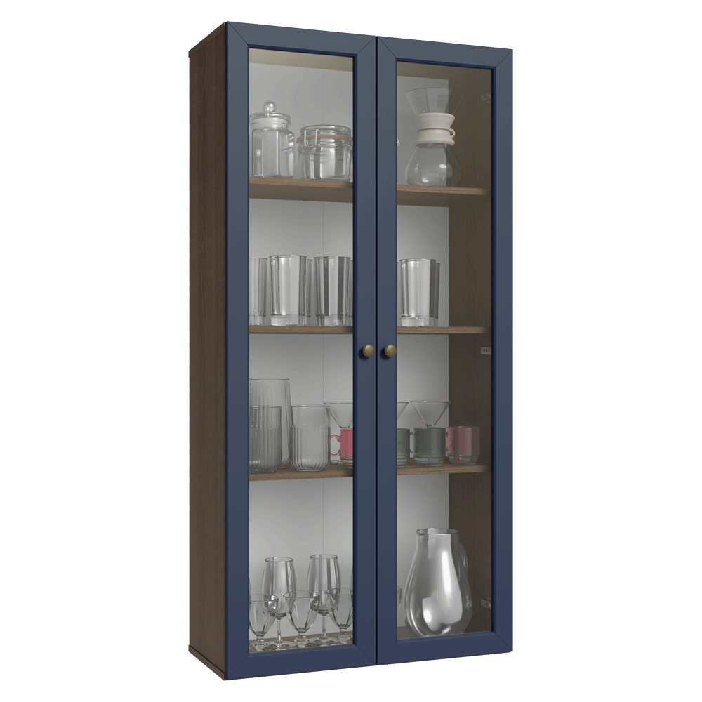 Cristaleira Suspensa 70 cm 2 Portas de Vidro Rustic/Azul Vik Madesa