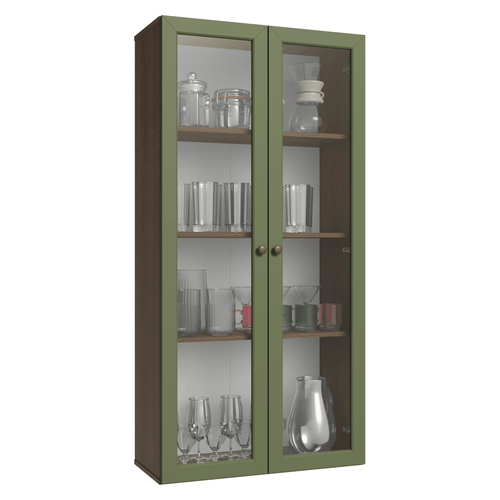 Cristaleira Suspensa 70 cm 2 Portas de Vidro Rustic/Verde Vik Madesa