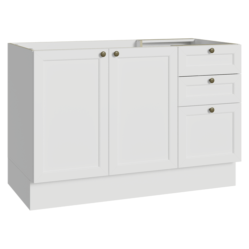 Balcão de Pia 120 x 60 cm 2 Portas 3 Gavetas (Sem Tampo) Branco Vik Madesa
