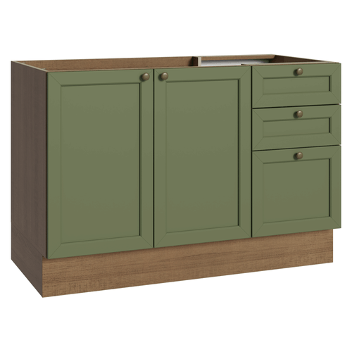 Balcão de Pia 120 x 60 cm 2 Portas 3 Gavetas (Sem Tampo) Rustic/Verde Vik Madesa