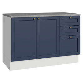 Balcão de Cozinha 120 x 60 cm 2 Portas 3 Gavetas (Com Tampo) Branco/Azul Vik Madesa