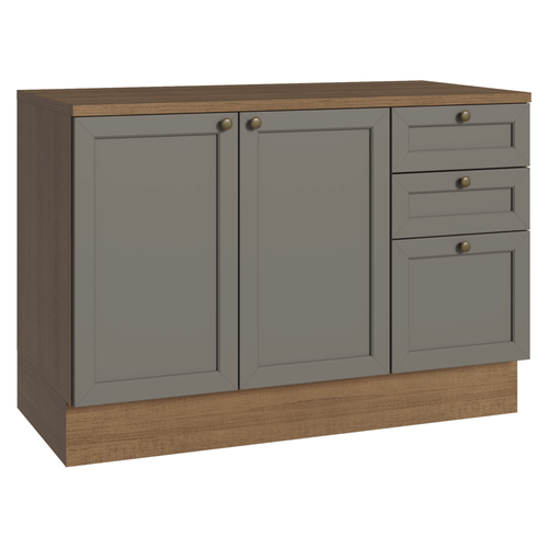 Balcão de Cozinha 120 x 60 cm 2 Portas 3 Gavetas (Com Tampo) Rustic/Cinza Vik Madesa