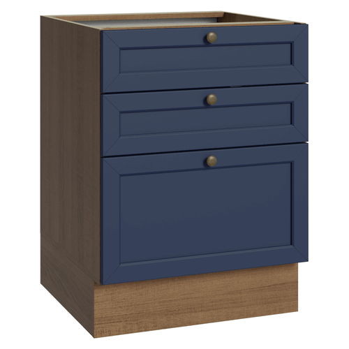 Balcão de Cozinha 60 x 60 cm 3 Gavetas (Sem Tampo) Rustic/Azul Vik Madesa