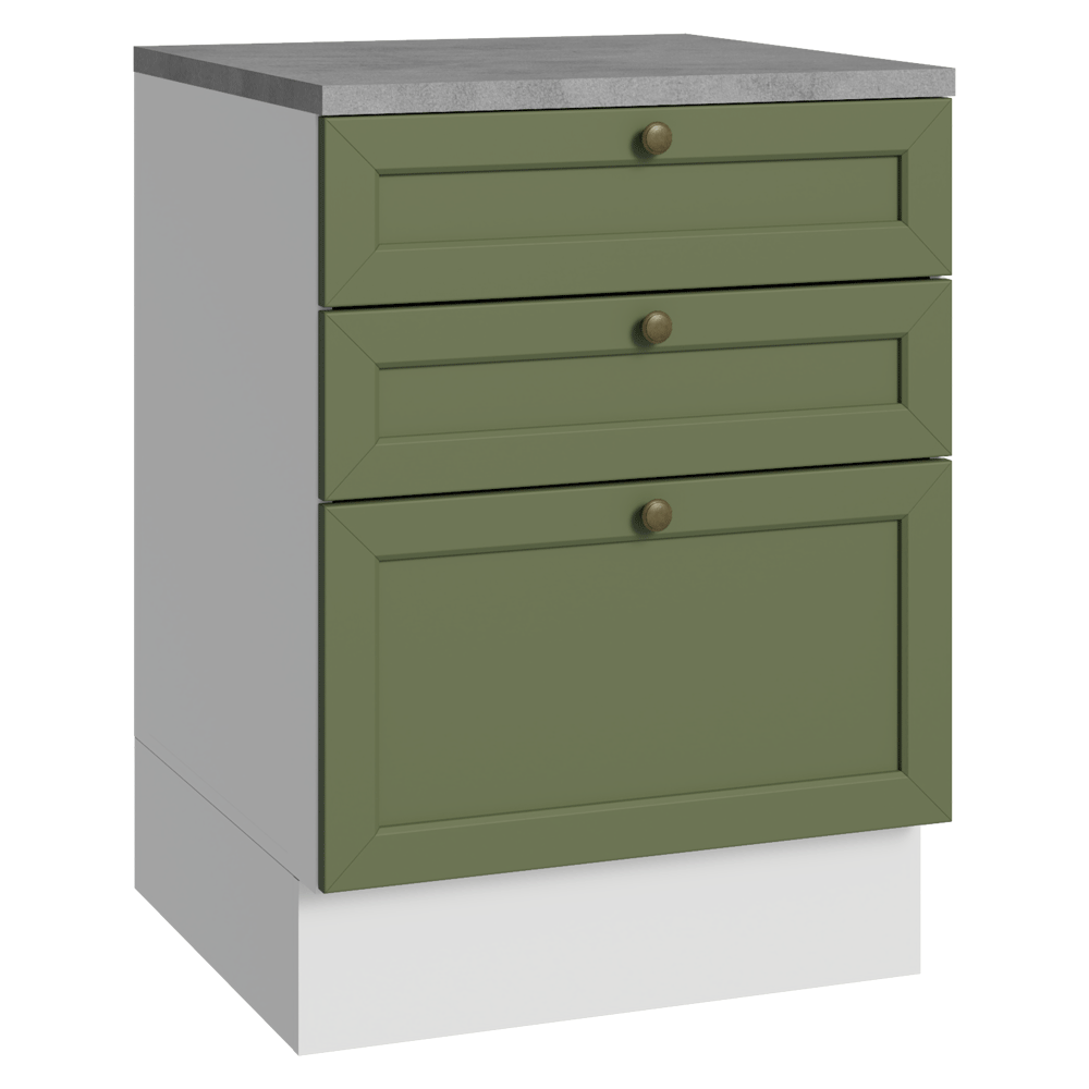 Balcão de Cozinha 60 x 60 cm 3 Gavetas (Com Tampo) Branco/Verde Vik Madesa