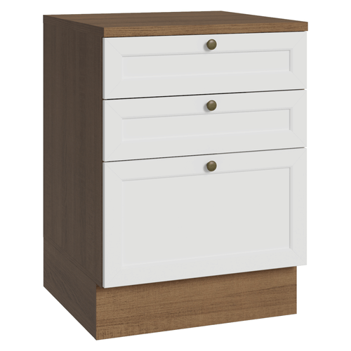 Balcão de Cozinha 60 x 60 cm 3 Gavetas (Com Tampo) Rustic/Branco Vik Madesa