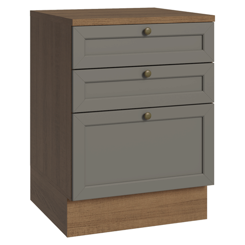 Balcão de Cozinha 60 x 60 cm 3 Gavetas (Com Tampo) Rustic/Cinza Vik Madesa