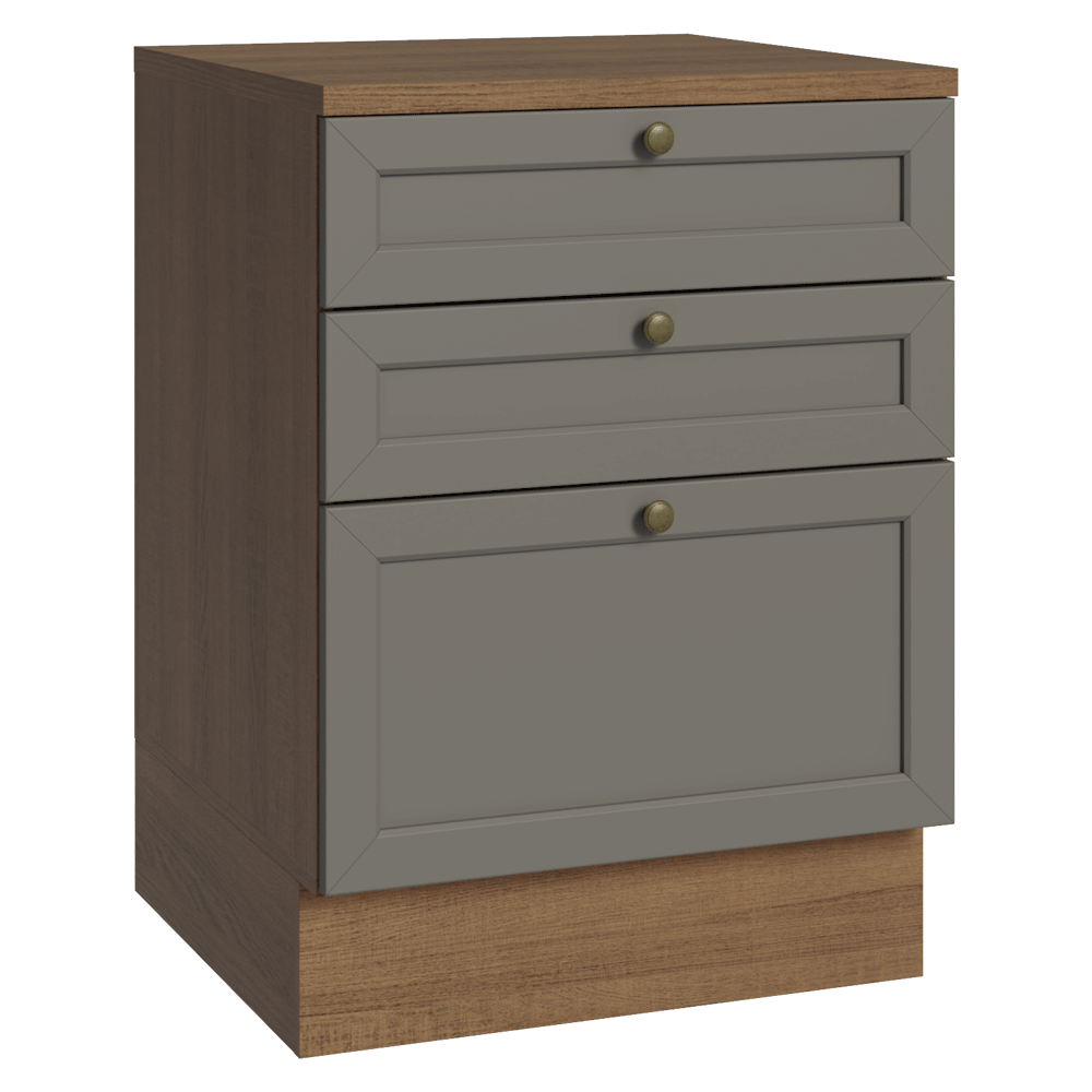 Balcão de Cozinha 60 x 60 cm 3 Gavetas (Com Tampo) Rustic/Cinza Vik Madesa