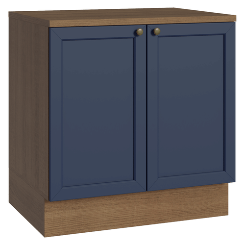 Balcão de Cozinha 80 x 60 cm 2 Portas (Com Tampo) Rustic/Azul Vik Madesa