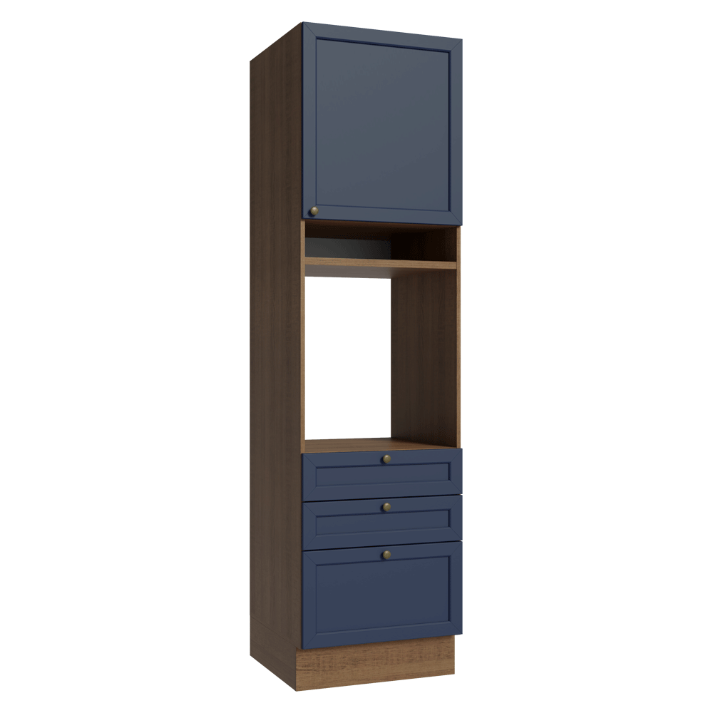 Torre Quente 60 cm 1 Porta 3 Gavetas Rustic/Azul Vik Madesa