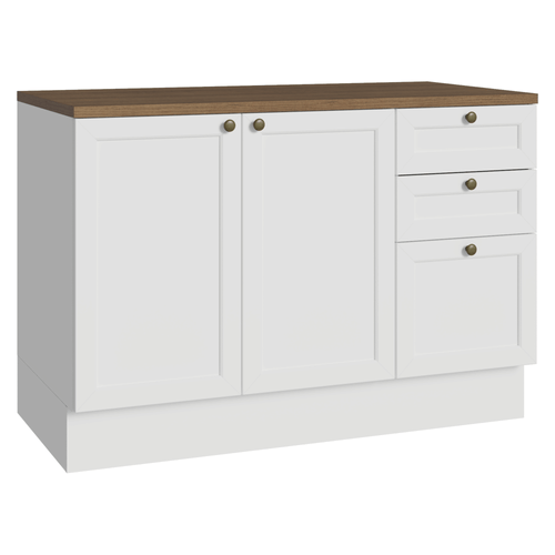 Balcão de Cozinha 120 cm 2 Portas 3 Gavetas Branco Tampo Rustic Vik Madesa