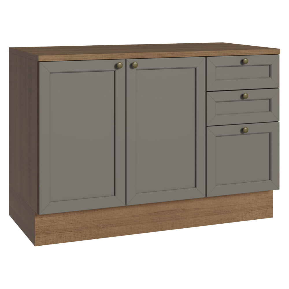 Balcão de Cozinha 120 cm 2 Portas 3 Gavetas Rustic/Cinza Vik Madesa