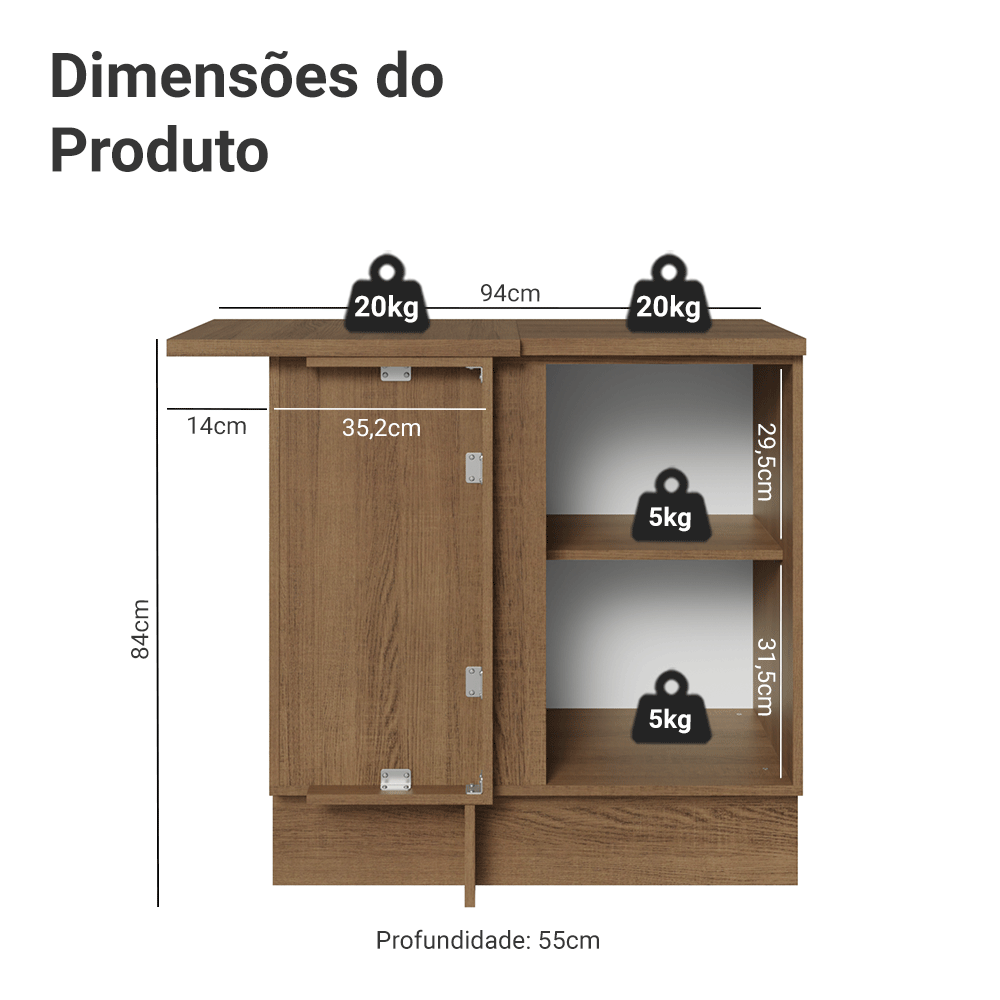 Balcão de Canto 1 Porta Rustic/Azul Vik Madesa - Madesa Móveis