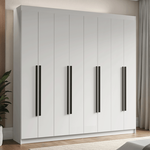 Guarda-Roupa Casal 8 Portas Batentes Branco/Branco/Preto Venus Madesa