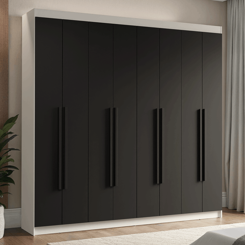 Guarda-Roupa Casal 8 Portas Batentes Branco/Preto/Preto Venus Madesa