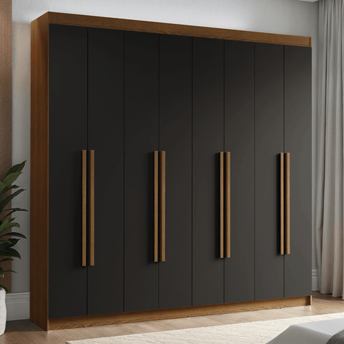 Guarda-Roupa Casal 8 Portas Batentes Rustic/Preto/Rustic Venus Madesa