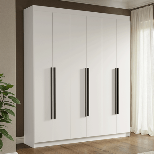 Guarda-Roupa Casal 6 Portas Batentes Branco/Branco/Preto Venus Madesa