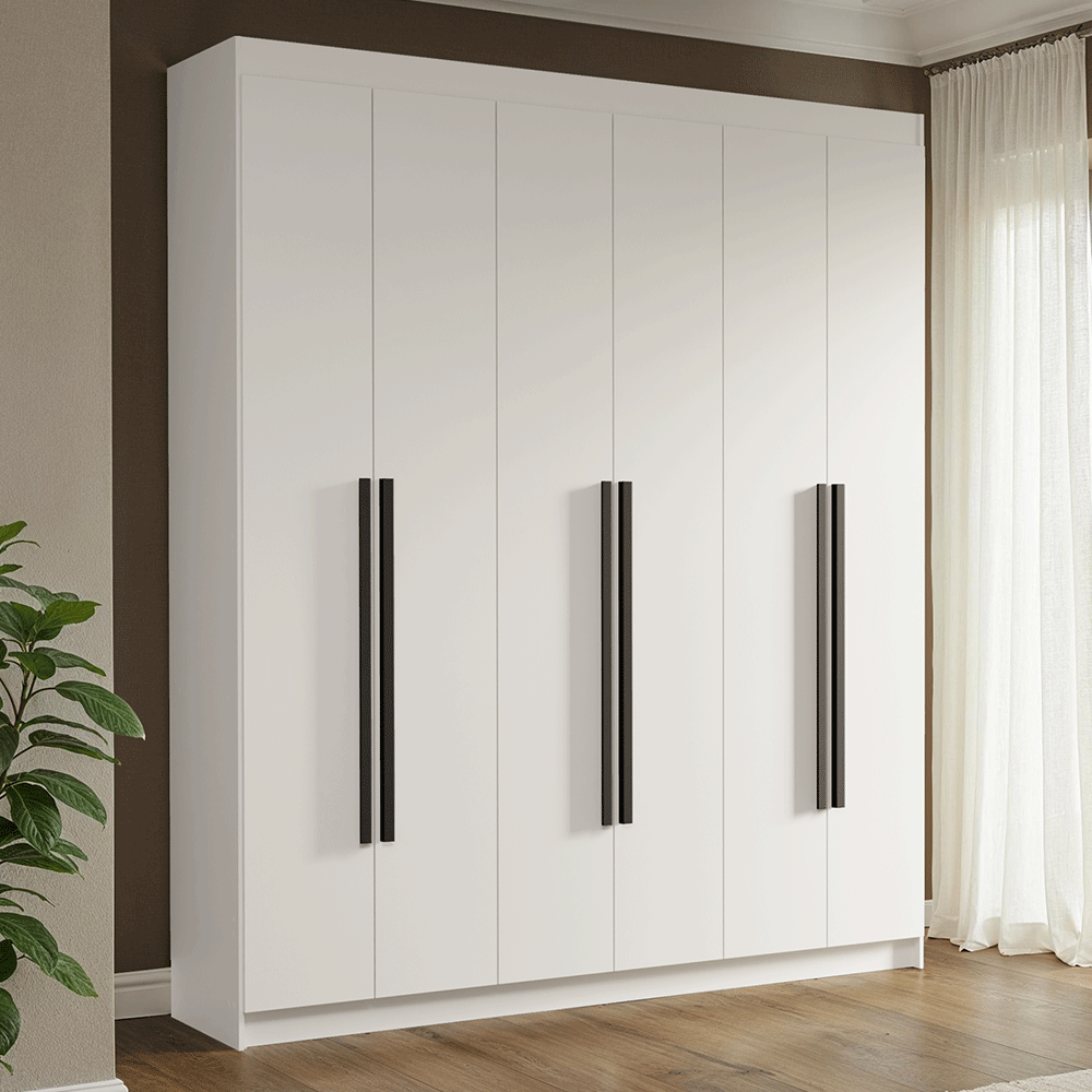Guarda-Roupa Casal 6 Portas Batentes Branco/Branco/Preto Venus Madesa