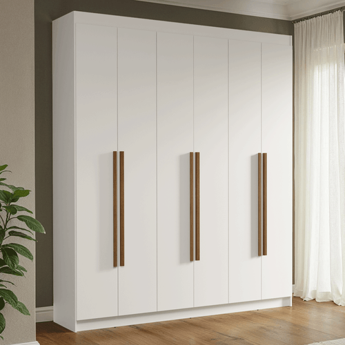 Guarda-Roupa Casal 6 Portas Batentes Branco/Branco/Rustic Venus Madesa