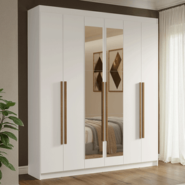 Guarda-Roupa Casal 6 Portas Batentes com Espelho Branco/Branco/Rustic Venus Madesa