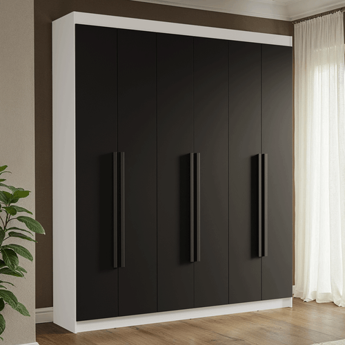 Guarda-Roupa Casal 6 Portas Batentes Branco/Preto/Preto Venus Madesa