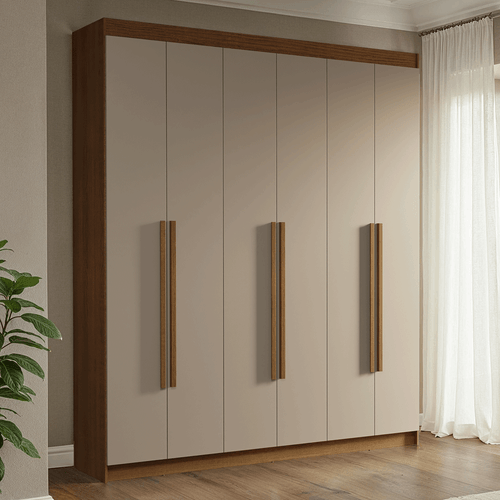 Guarda-Roupa Casal 6 Portas Batentes Rustic/Crema/Rustic Venus Madesa