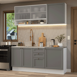 Armário de Cozinha Compacta 180 cm Branco/Cinza Vik Madesa 03