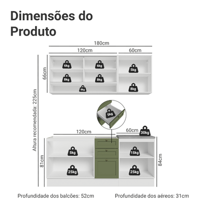 Armário de Cozinha Compacta 180 cm Branco/Verde Vik Madesa 03