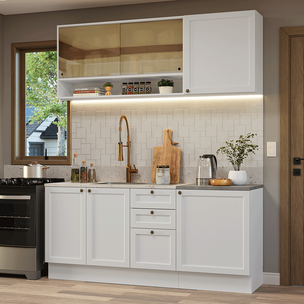 Armário de Cozinha Compacta 180 cm Branco Vik Madesa 04 - Madesa