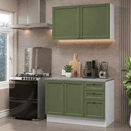 Armário de Cozinha Compacta 120 cm Branco/Verde Vik Madesa 01